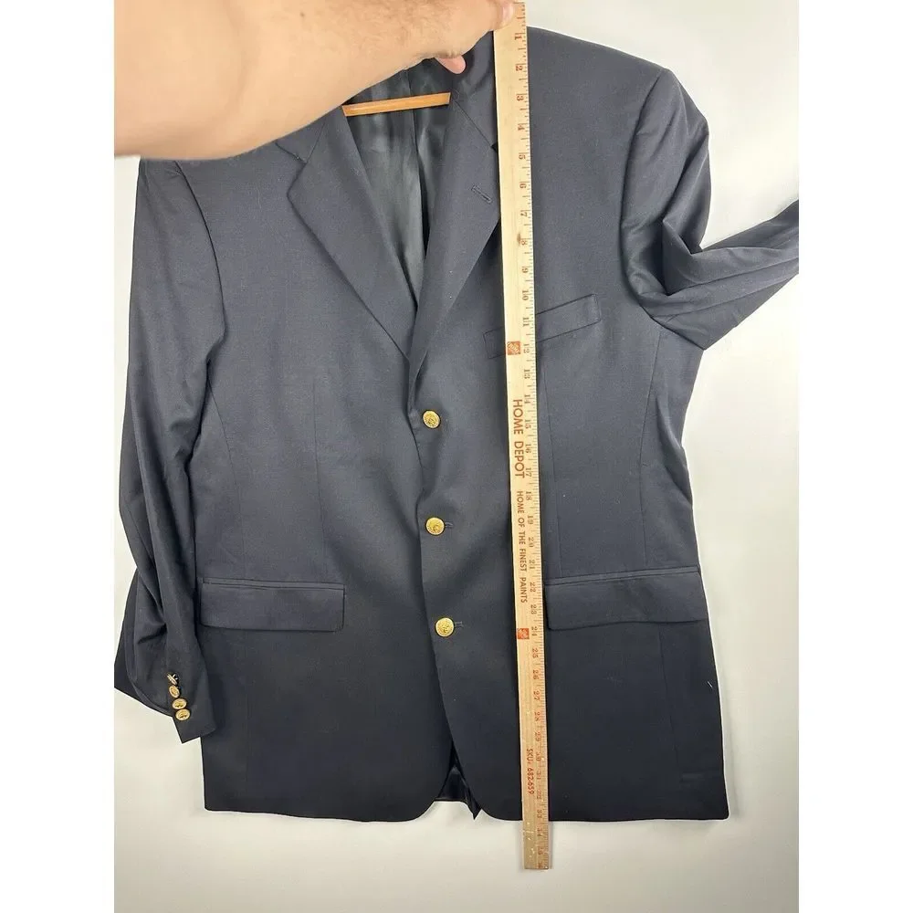 Brooks Brothers Mens Black 346 Fit‎ Wool Three Button Blazer Coat 44L